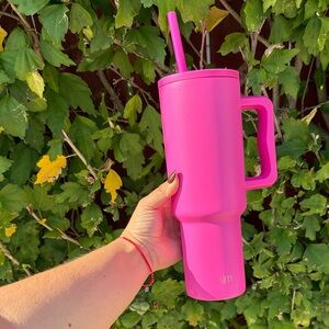 Pink Tumbler with Handle and Straw